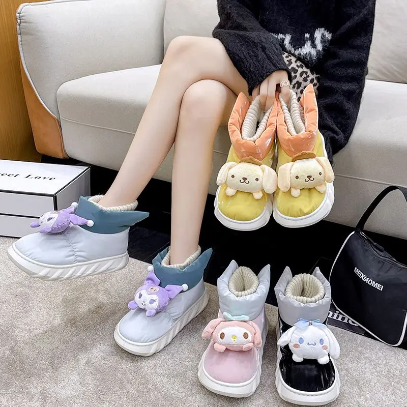 

Kawaii Sanrio Snow Boots Cute My Melody Kuromi Cinnamoroll Thickened Soft and Keep Warm Student Bread Shoes Creative Girls Gift