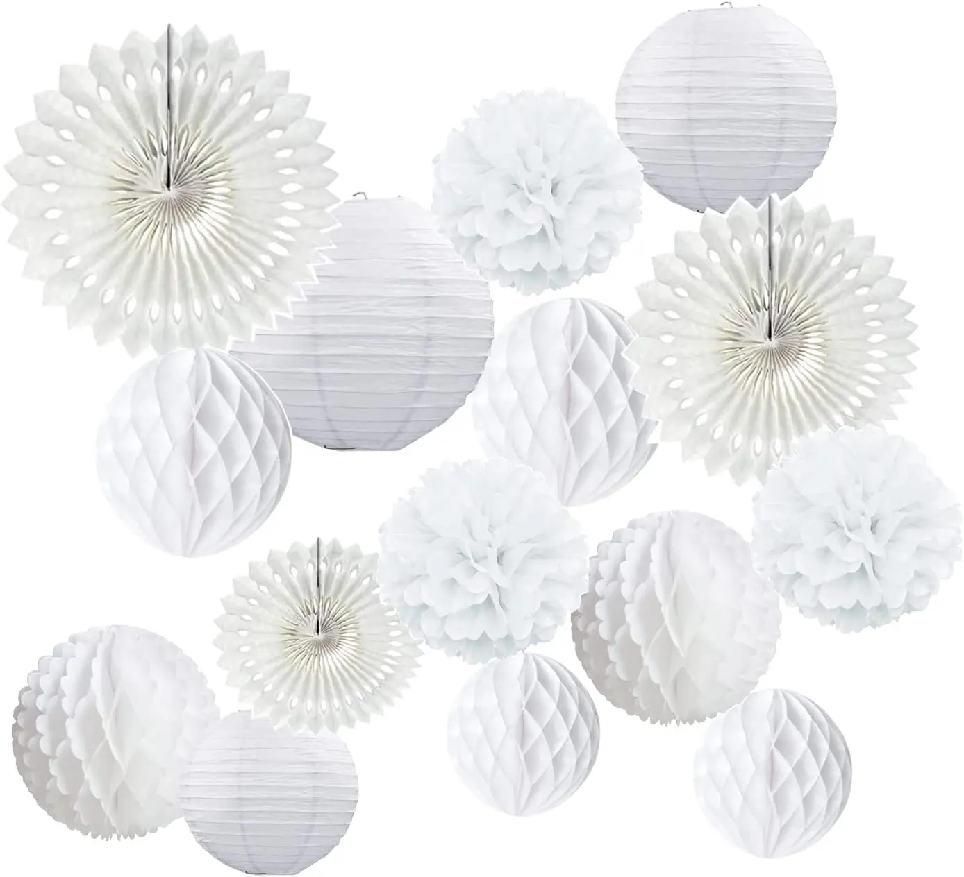 

White Decorative Tissue Paper Pompoms, 18 Decorative Paper Flower Poms Paper, Wedding Decoration, Vintage Lanterns