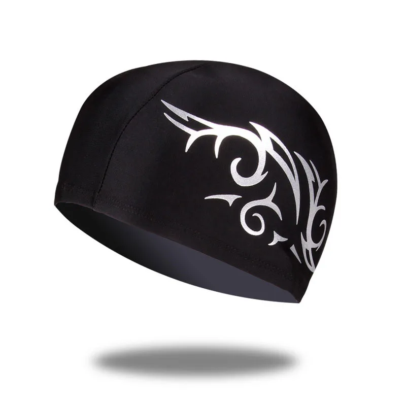 New Adults Swimming Caps Simpleness Cloth Printing Men Waterproof Swim Pool Cap Ear Protect Large Diving Hat |