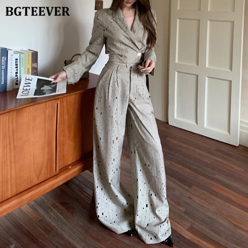 Пиджак BGTEEVER женский с принтом свободный двубортный пиджак длинным рукавом и