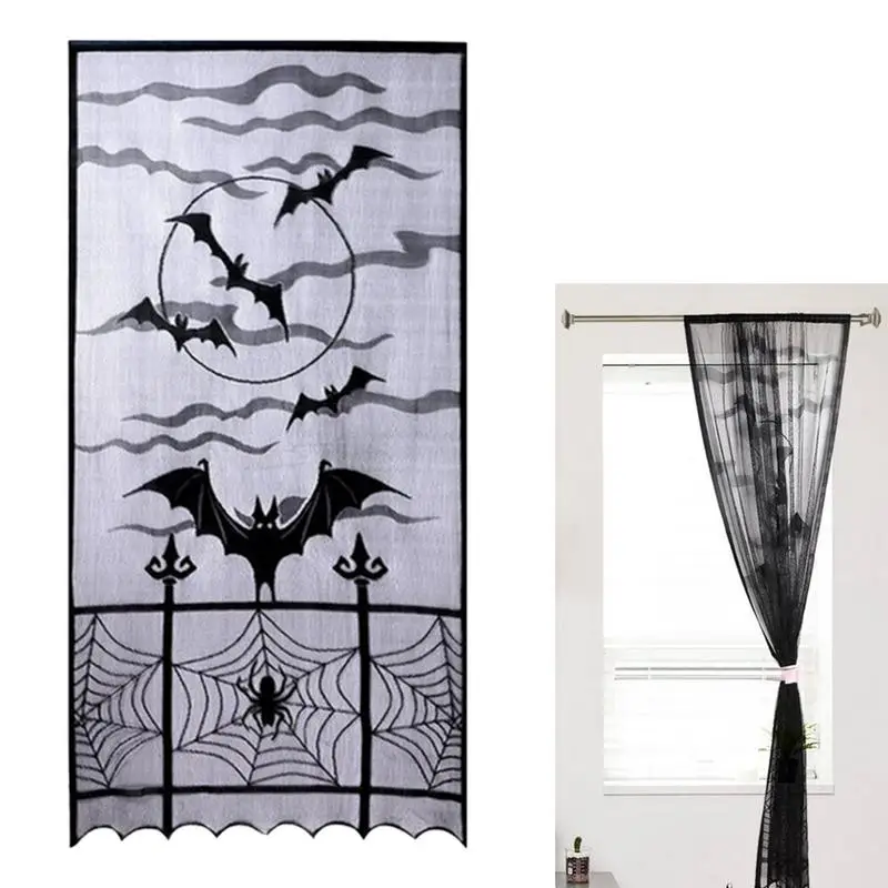 Занавеска для двери на Хэллоуин, 40 X 82in, черные шторы в виде паутины, черные кружевные абажур на Хэллоуин, камин, тканевый Декор на Хэллоуин