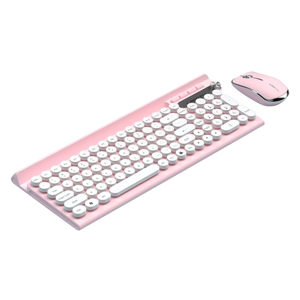 

NEW 2.4G Keyboard Mouse Combo Quiet Operation Auto Sleep Mode Multifunctional Buttons Retro Round Key Caps Phone Holder 3 colors