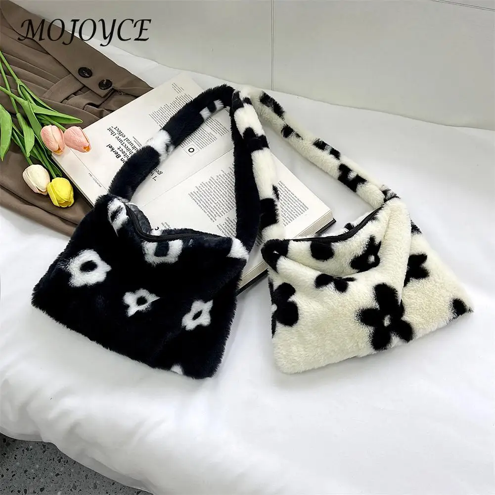 

Женская сумка через плечо с цветочным принтом сердца, модные зимние плюшевые большие сумки