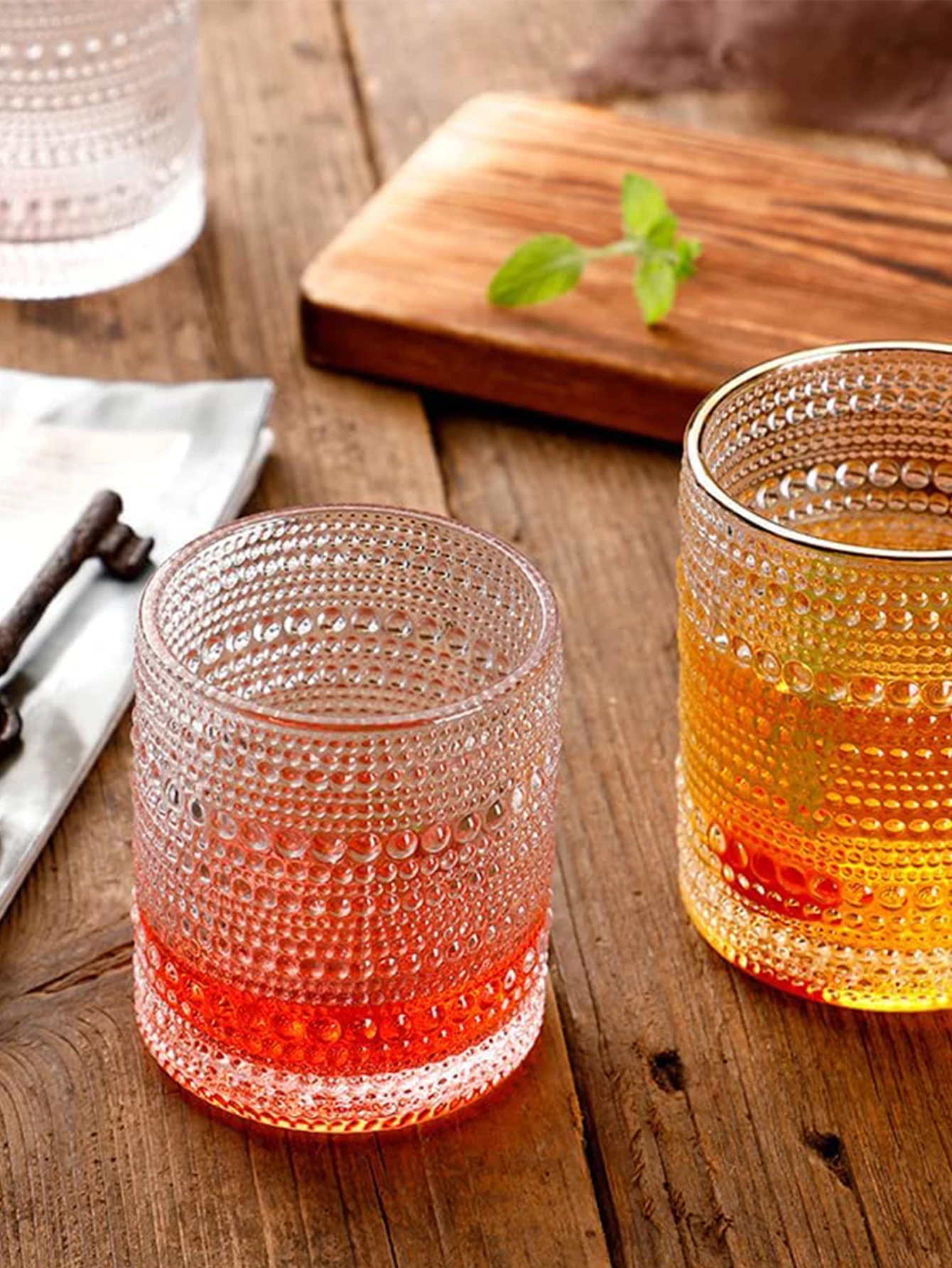 KLP Ins Стеклянный Стакан В Стиле Ретро С Рельефным Узором Высококачественная