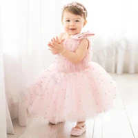 peach pink pearls luxury flower girl dresses tulle birthday costumes long wedding modeling gown wholesale drop shipping