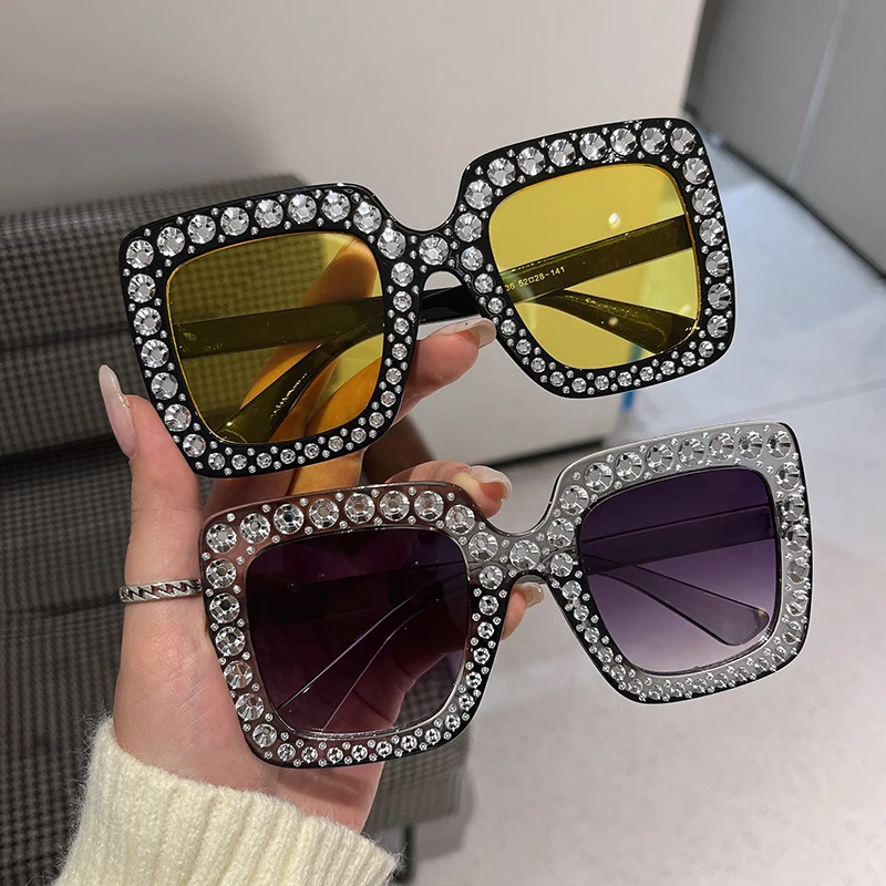

Очки солнцезащитные женские в квадратной оправе, украшенные стразами, Модные Популярные Роскошные брендовые, с цветными линзами