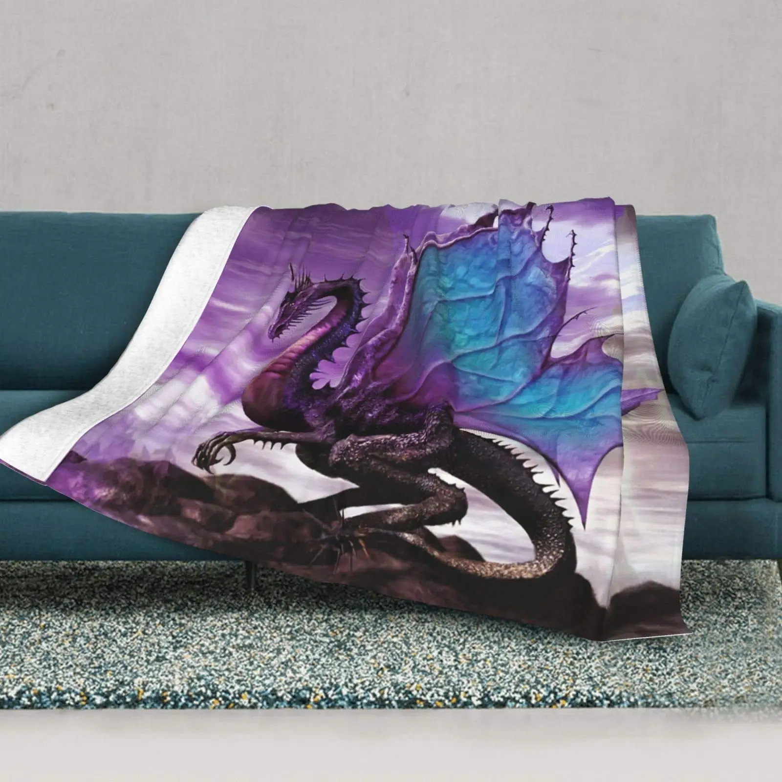 

Purple Dragon Throw Blanket Warm Ultra-Soft Micro Fleece Blanket for Bed Couch Living Room,Flame Dragon Fuzzy Plush Blanket Gift