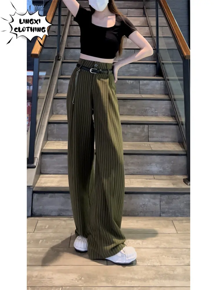 Striped Suit Pants 2023 Summer New Korean Women's Clothes Draped Casual Pants Straight Leg Loose High-waisted Wide-leg Pants
