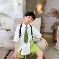sets for little boys white shirt green shorts two pieces fashion boy clothes set summer personality handsome suit kids outfits