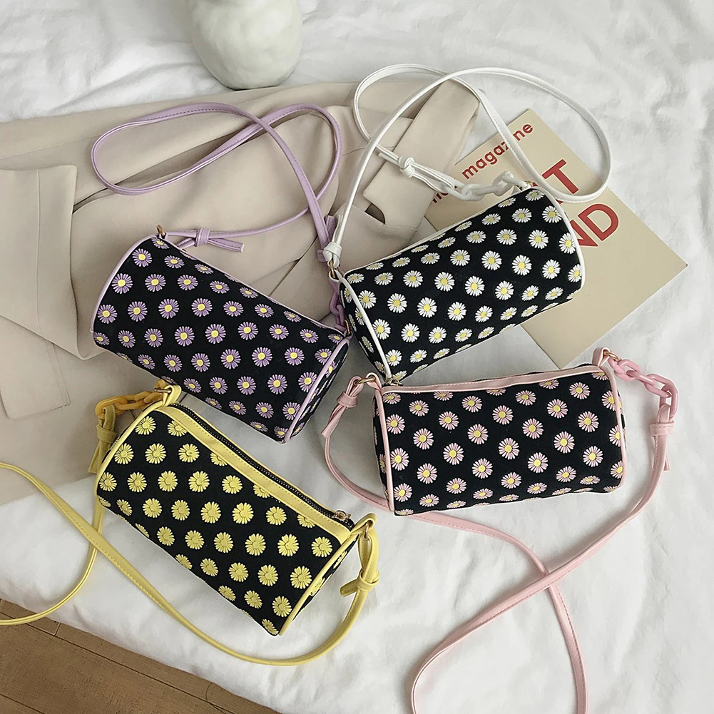 

Women Daisy Crossbody Bag Female Cylinder Satchel Casual Small Shoulder Pouch Youth Ladies Simple Versatile Bag