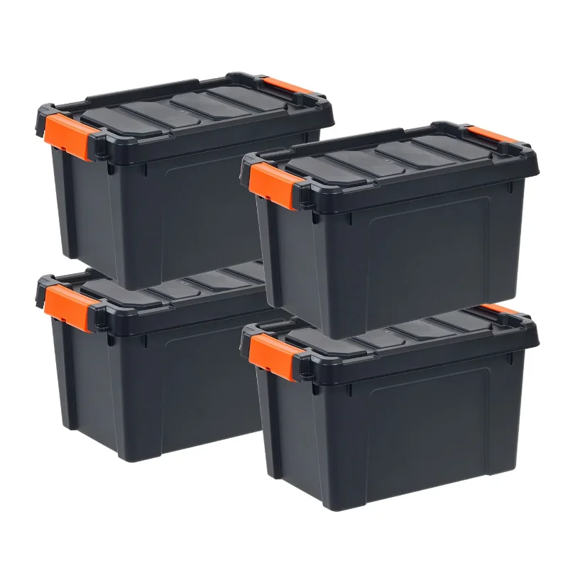 

IRIS USA, сверхмощный пластиковый ящик для хранения объемом 5 галлонов, черный, набор из 4 коробок для хранения и ящиков