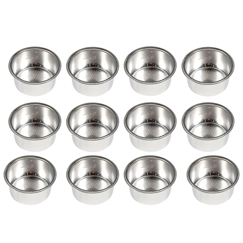 

12Pcs 51Mm 4-Cup Non Pressurized For Breville Delonghi Krups Coffee Machine Filter Basket Pod Stainless Steel Cup