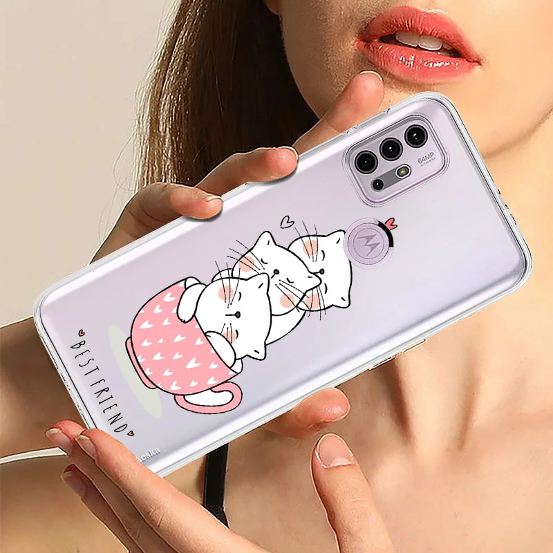 fundas phone case for motorola moto g30 e7 e20 e40 g40 fusion g 5g plus g9 play g20 g50 g60 e7 plus power cartoon cute cat cover free global shipping