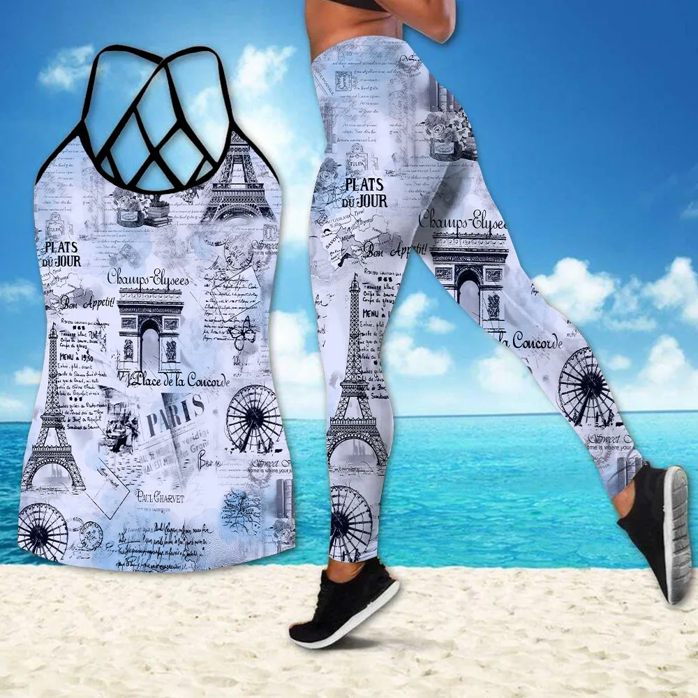 

Fashion Women Legging Vintage Stamp 3D Over Printed Legging & Tank Top Sexy Elastic Female Skinny Leggings Suits