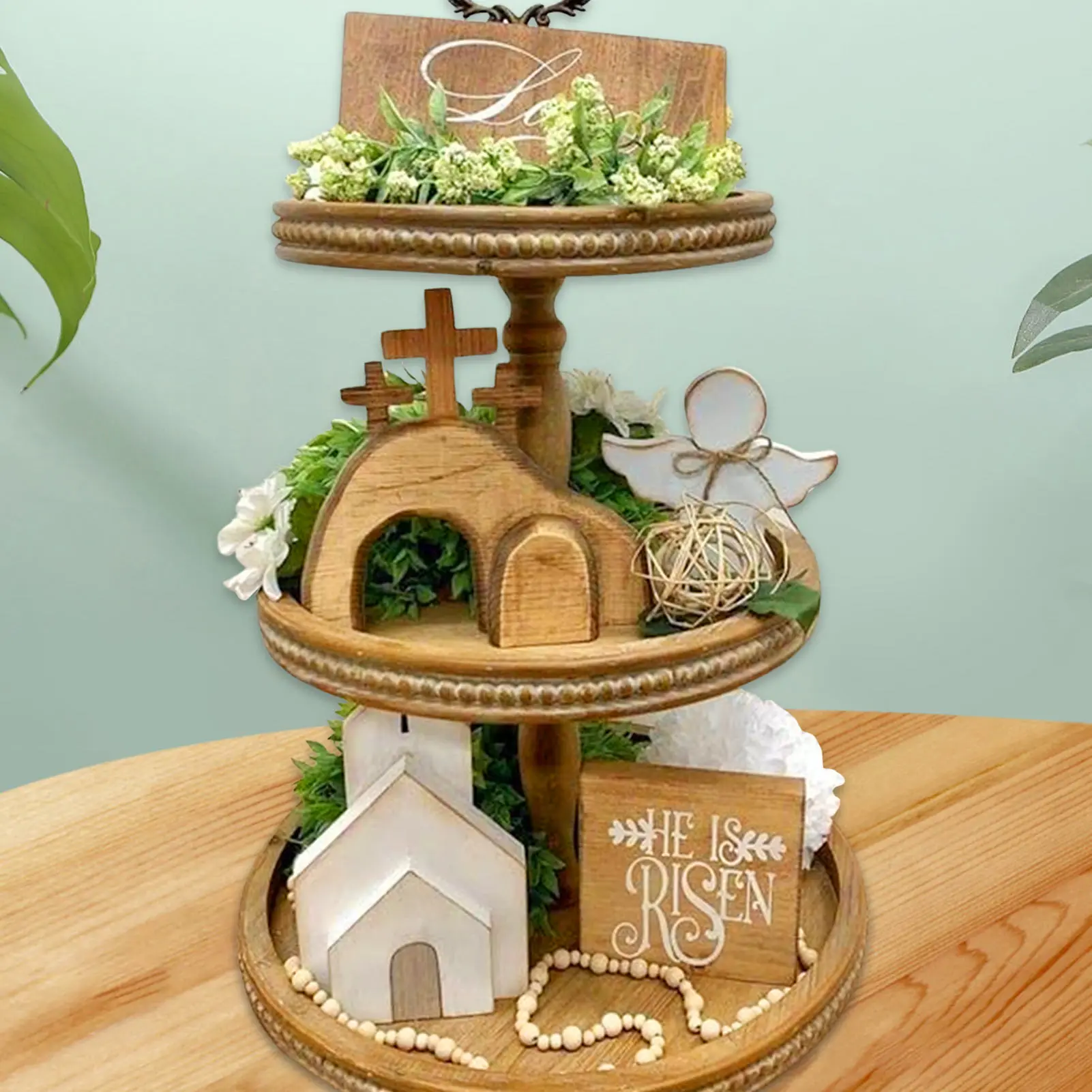 

Jesus Tomb Easter Layered Tray Decorative Scene Christ Character Handmade Statue Easter Decorations Table Setting Kitchen Decor