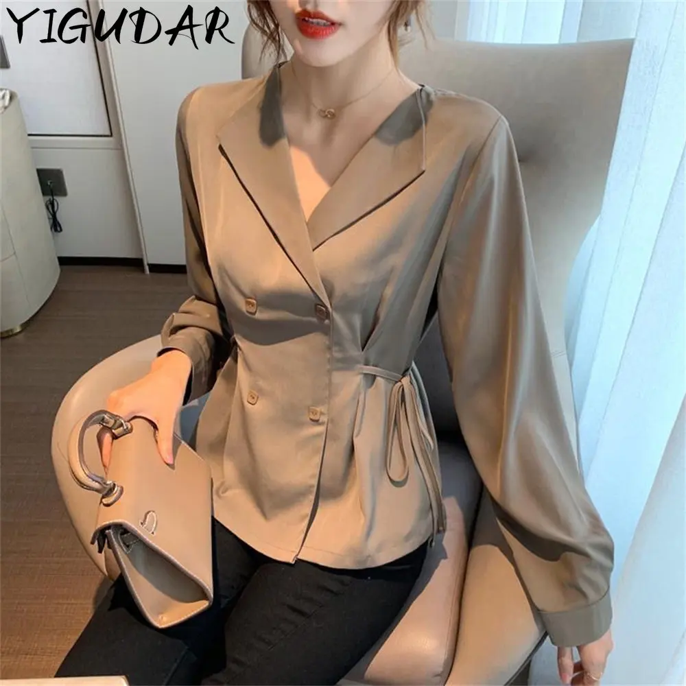 

2023 New Fashion Chiffon Women Blouse and Tops Office Long Sleeve White Women Shirts with Tie V Neck Loose Female Clothing