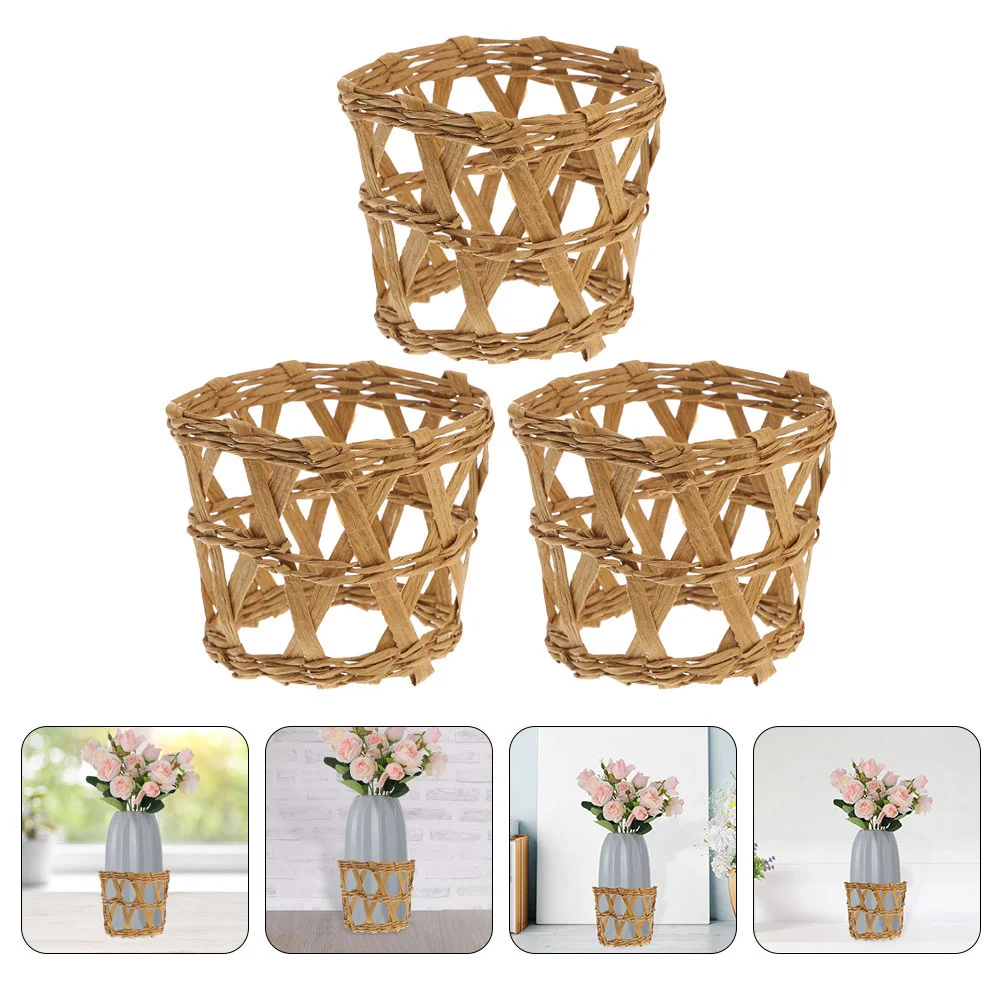 

4 Pcs Cup Holder Glass Flower Vase Protector Decorate Covers Mug Decorative Straw Weaving Woven