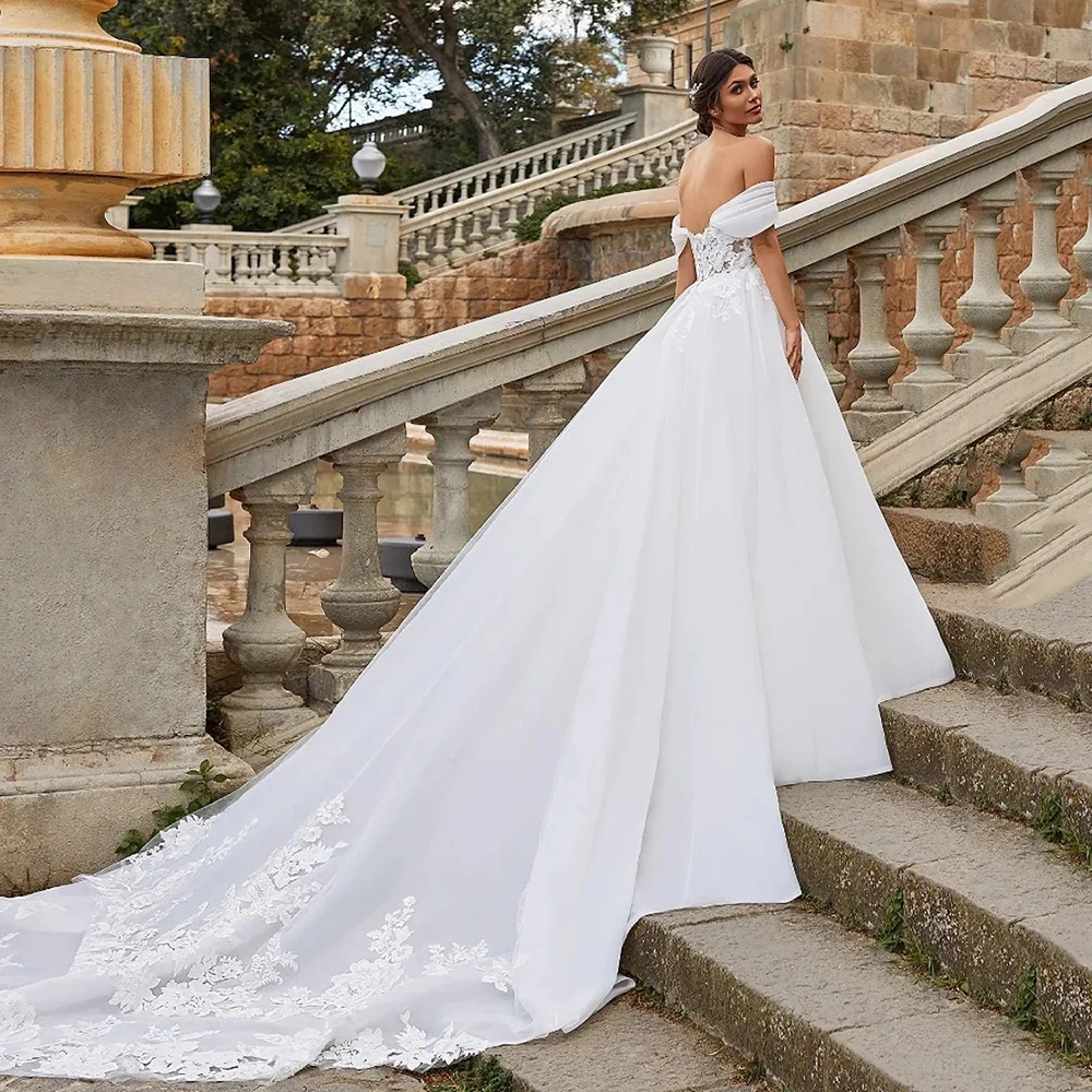 

Princess A Line Wedding Dress 2023 Lace Appliques Off the Shoulder Africa Modern Bride Gown Court Train Vestido De Noiva