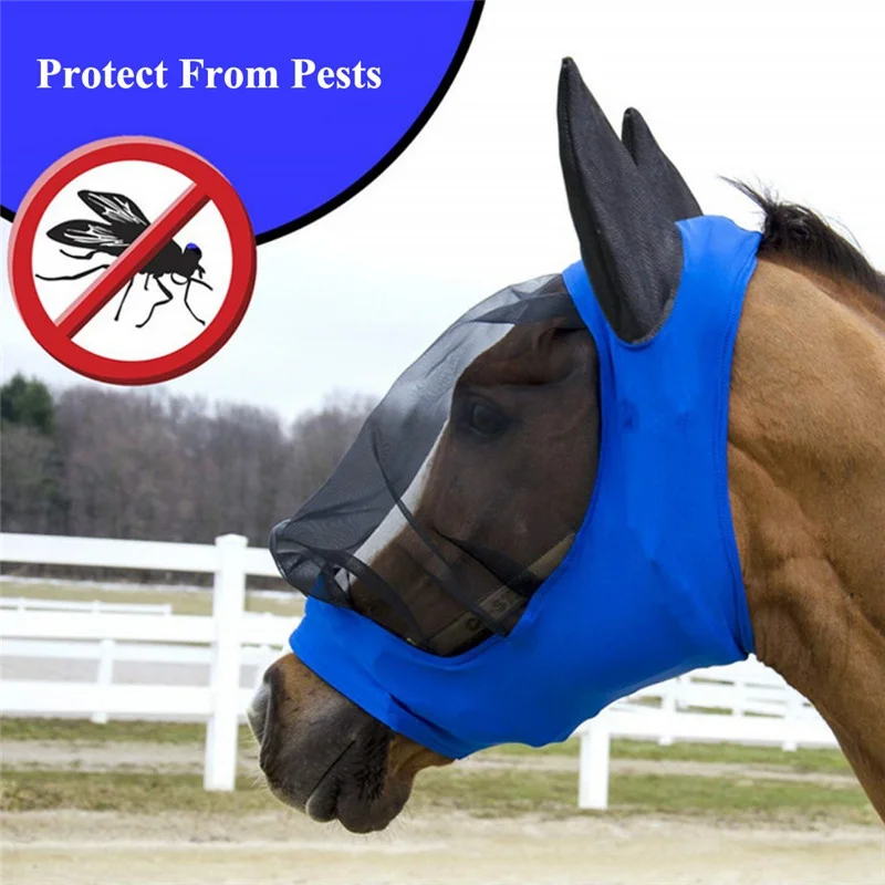 

Detachable Horse Mesh Mask With Nasal Nose Cover Horse Fly Mask Full Face Anti-mosquito with Zipper Equestrian Supplies