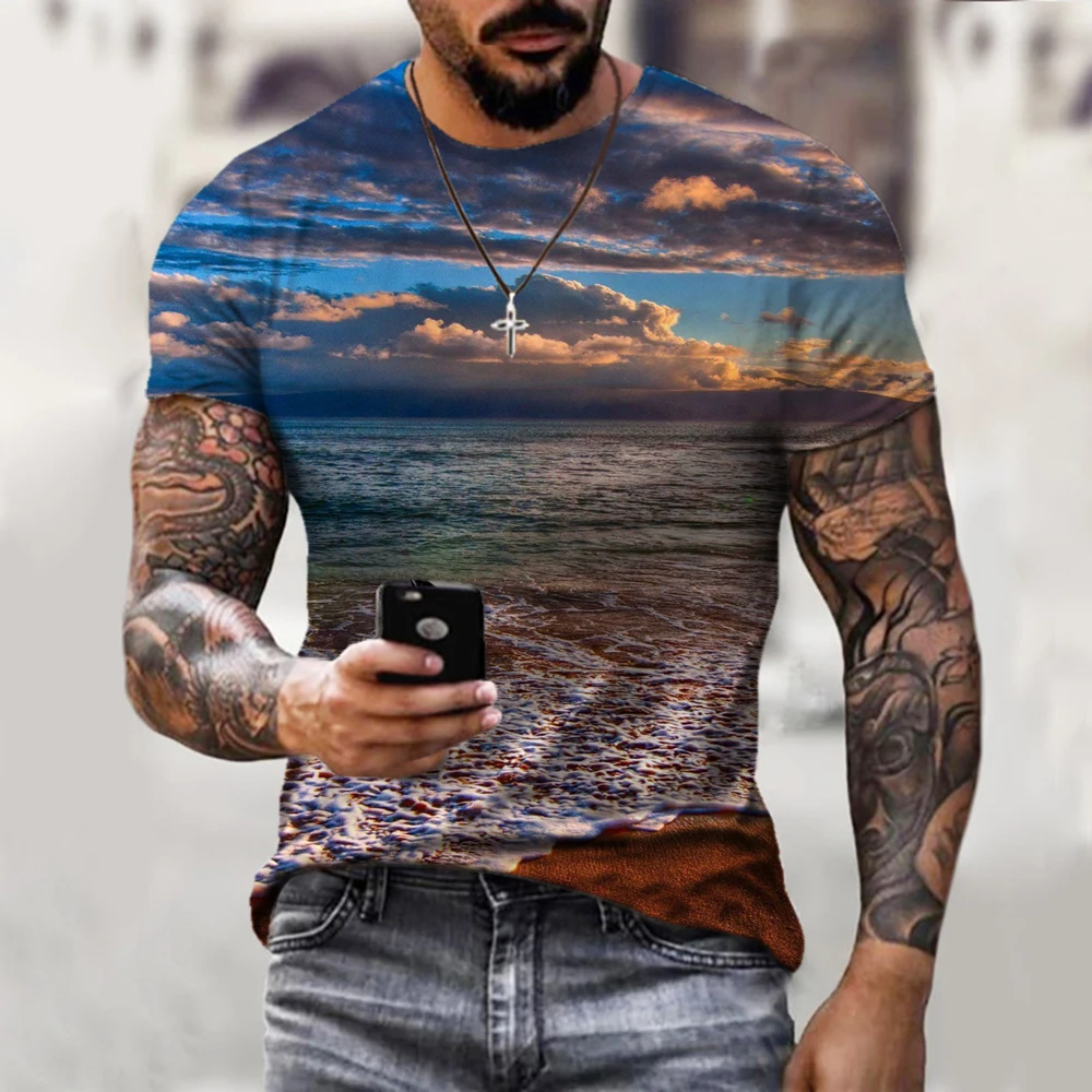 

KYKU Brand Wonderful Sunrise T shirt Men Day Spring Shirt Print Morning Tshirts Casual Daybreak Funny T shirts Short Sleeve