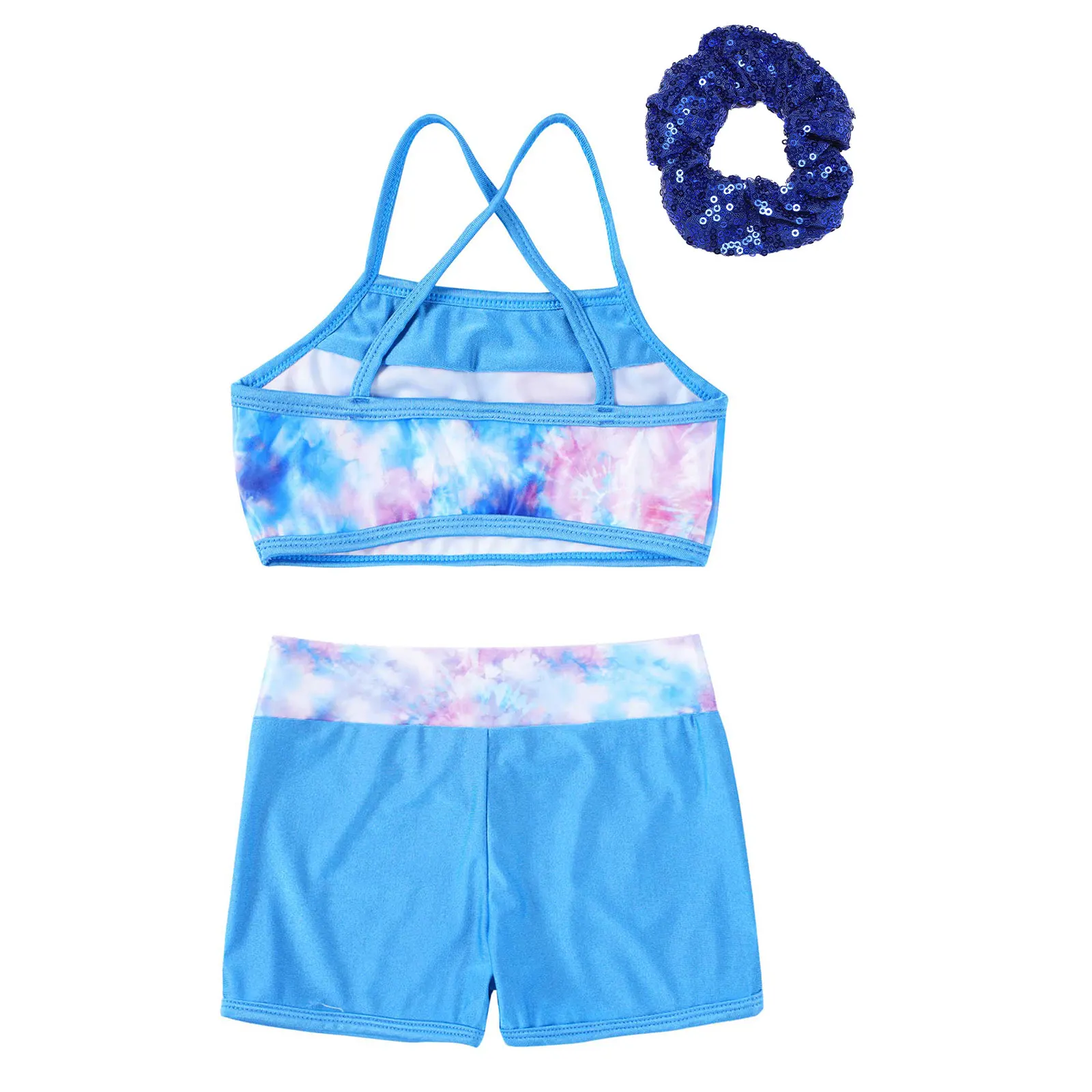 Детский танцевальный набор для девочек футболка с принтом русалки и шорты