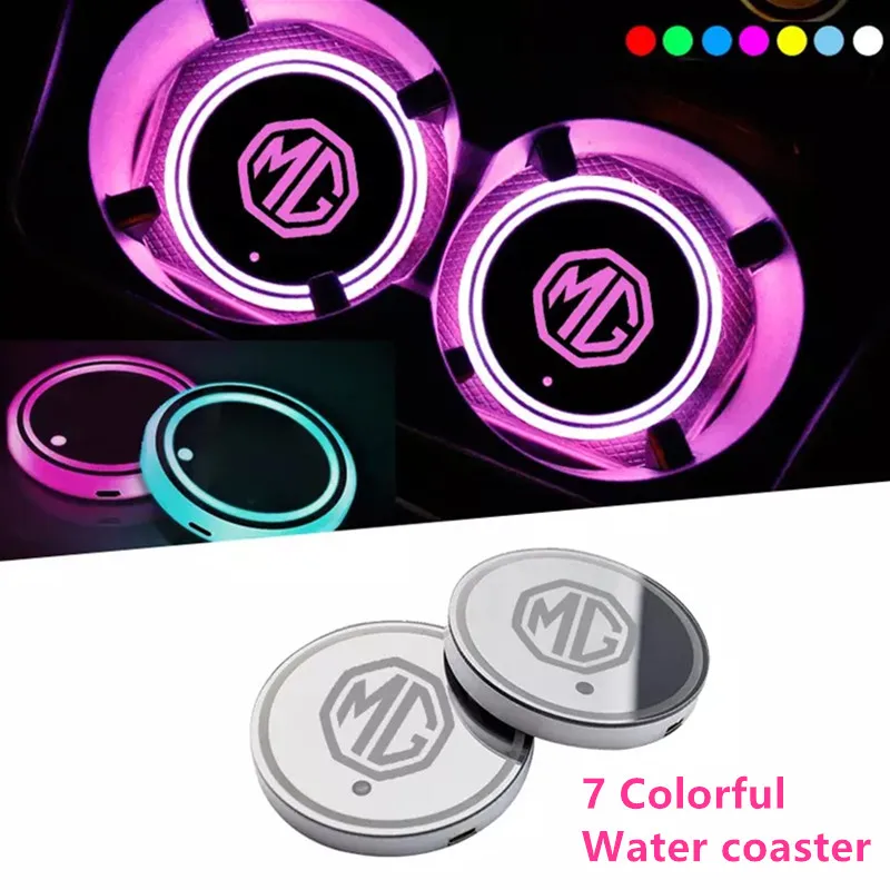 

Luminous Car Water Cup Coaster Holder 7 Colorful USB Charging Led Atmosphere Light For MG MG6 ZS HS GS 5 Gundam 350 Parts TF GT6