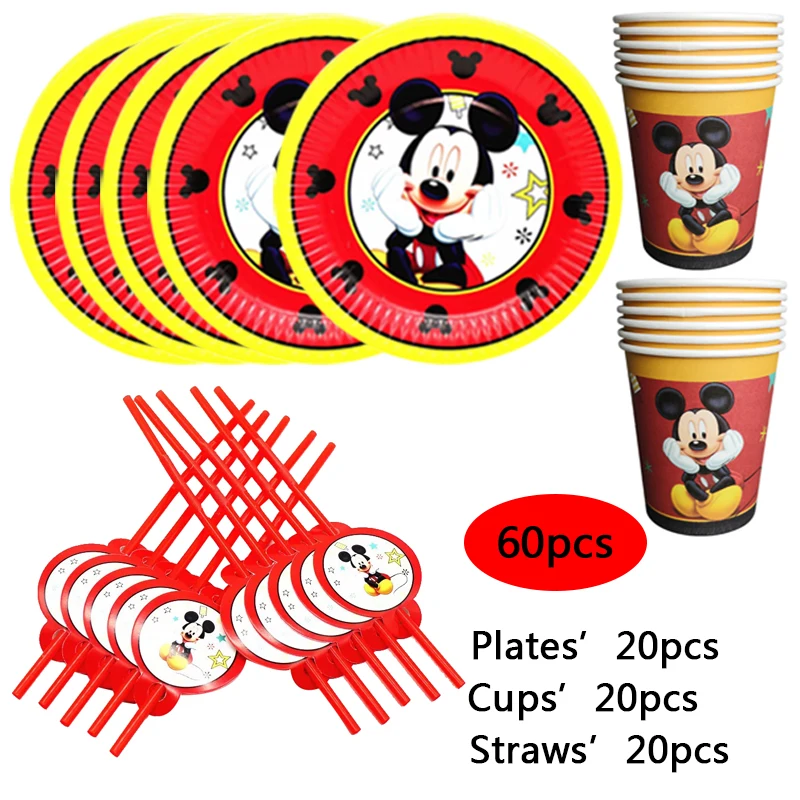 

Disney Red Mickey Mouse Theme Anniversary Party Tableware Paper Cup Plate Straws Children Birthday Party Supplies Decoration Set