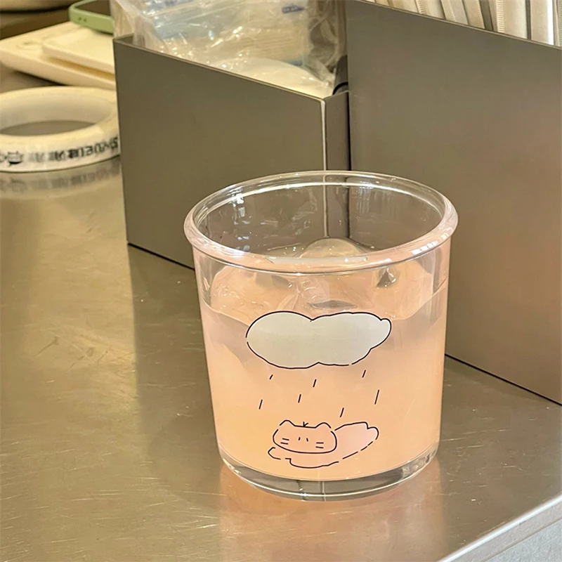 Kawaii стеклянные чашки стакан холодный кофе чашка эстетика Милая кошка корейские