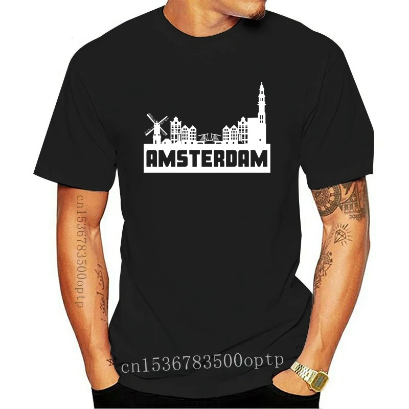 

Amsterdam Netherlands Skyline Silhouette T Shirt Personalized O Neck Sunlight Summer Style Breathable Outfit Formal Cotton Shirt