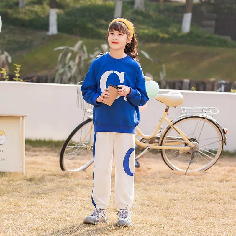

8 10 years Girls Blue Sweatshirt Spring Fall Fashion Cotton Tops for Teenager Girl