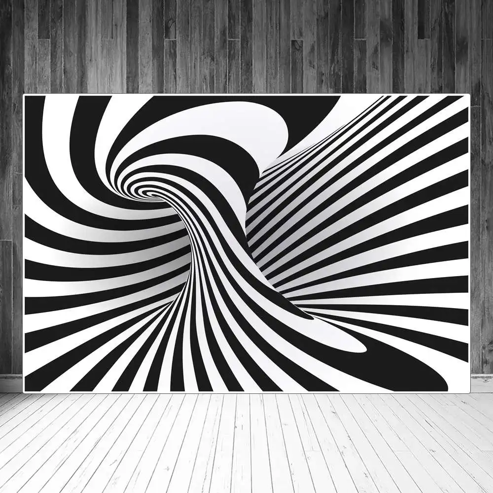 

3D Space Photography Backdrops Decoration Vortical Visual Illusion Black White Pattern Home Studio Photo Booth Backgrounds Props