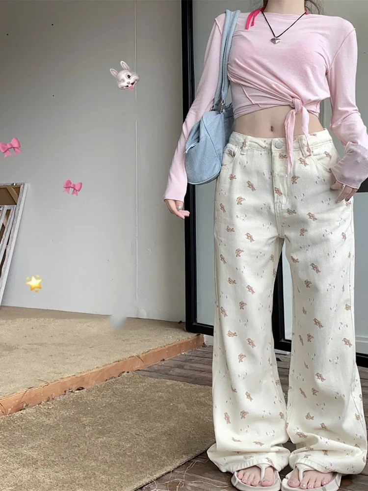 

Белые элегантные милые джинсы Y2K, женские повседневные расклешенные брюки с высокой талией, женские облегающие модные джинсовые брюки в Корейском стиле, зима 2023