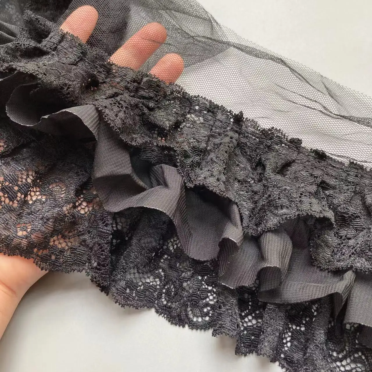1 ярд черная трехслойная плиссированная кружевная бейка шифоновая ткань вышивка