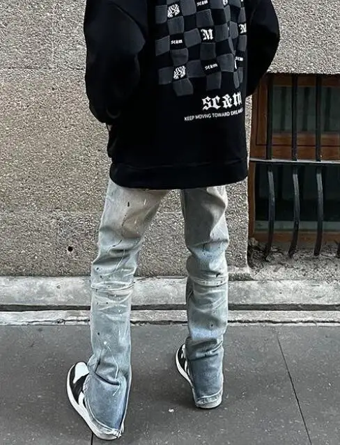 European American High Street Washed And Worn Out Ripped Hole Skinny Jeans Men Jeans Hip Hop Slim Straight Trousers