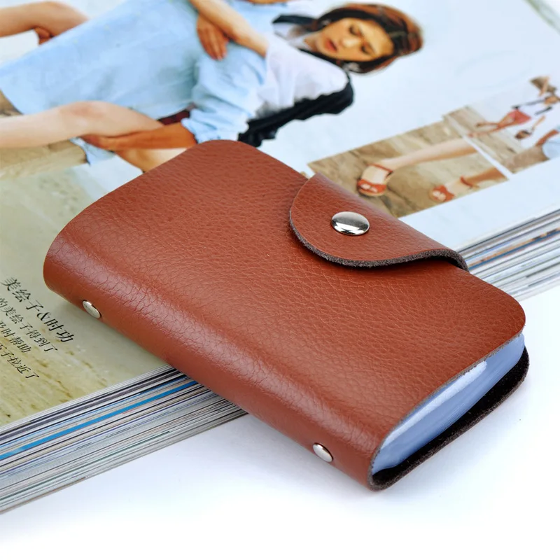 Leather 26 Card Slots Cardholder Large Capacity Business Card Case Female ID Credit Card Bag Purse Simple Solid Pocket Wholesale