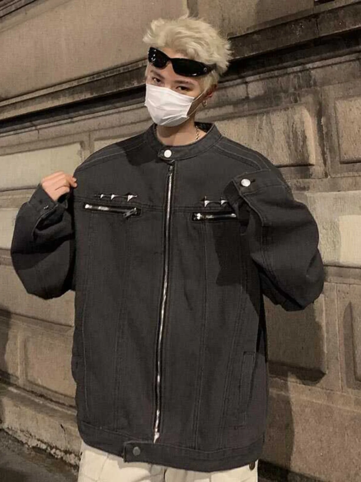 Весенне-осеннее джинсовое пальто на молнии с воротником-стойкой мужское