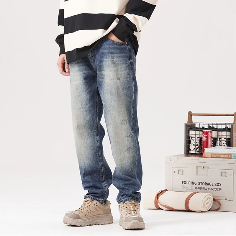 Men Clothing 2022 New Pattern Vintage Nostalgia Recreational Blue Pants Straight Cylinder Comfortable Loose Jeans Autumn Female