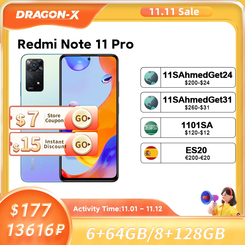 Kup Globalna Wersja Xiaomi Redmi Note 11 Pro 64GB/128GB Smartphone Octa Core MTK Helio G96 108MP 120Hz AMOLED 67W Szybkie ładowanie