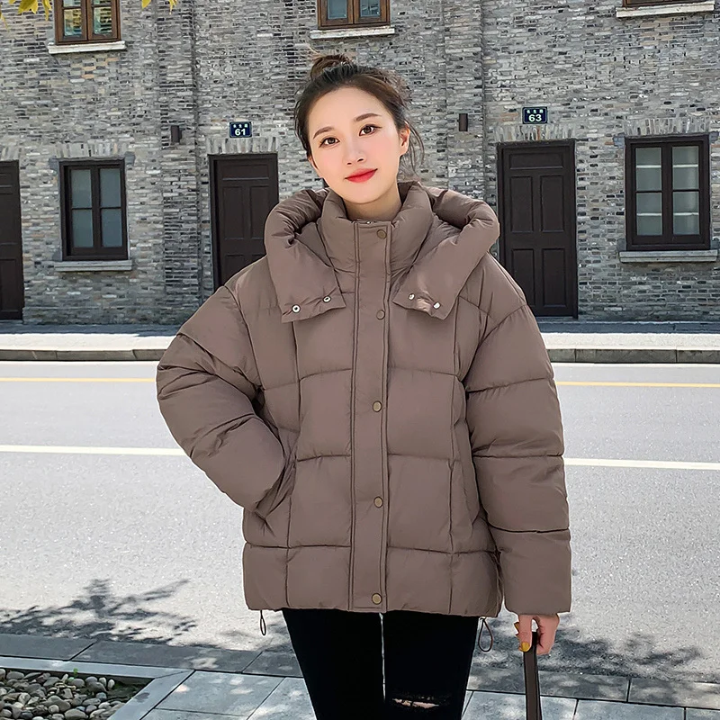 2023 Women New Winter Parkas Cotton-padded Coat  Short  Loose Hooded Overcoat Thicken Bread Clothes Warm Coats Solid