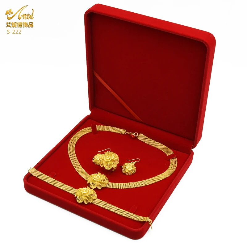 ANIID Dubai Jewelry Woman Set Gold Plated African Wedding Jewellery Set Bridal Flower Elegant Womens Necklaces With Gift Box