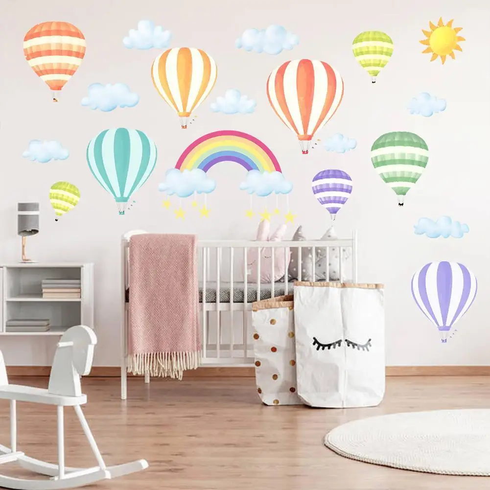 

Watercolor Pink Hot Air Balloon Rainbow Clouds Wall Stickers Vinyl Room Home Wall Bedroom Sticker Decals Living Decor E1E8