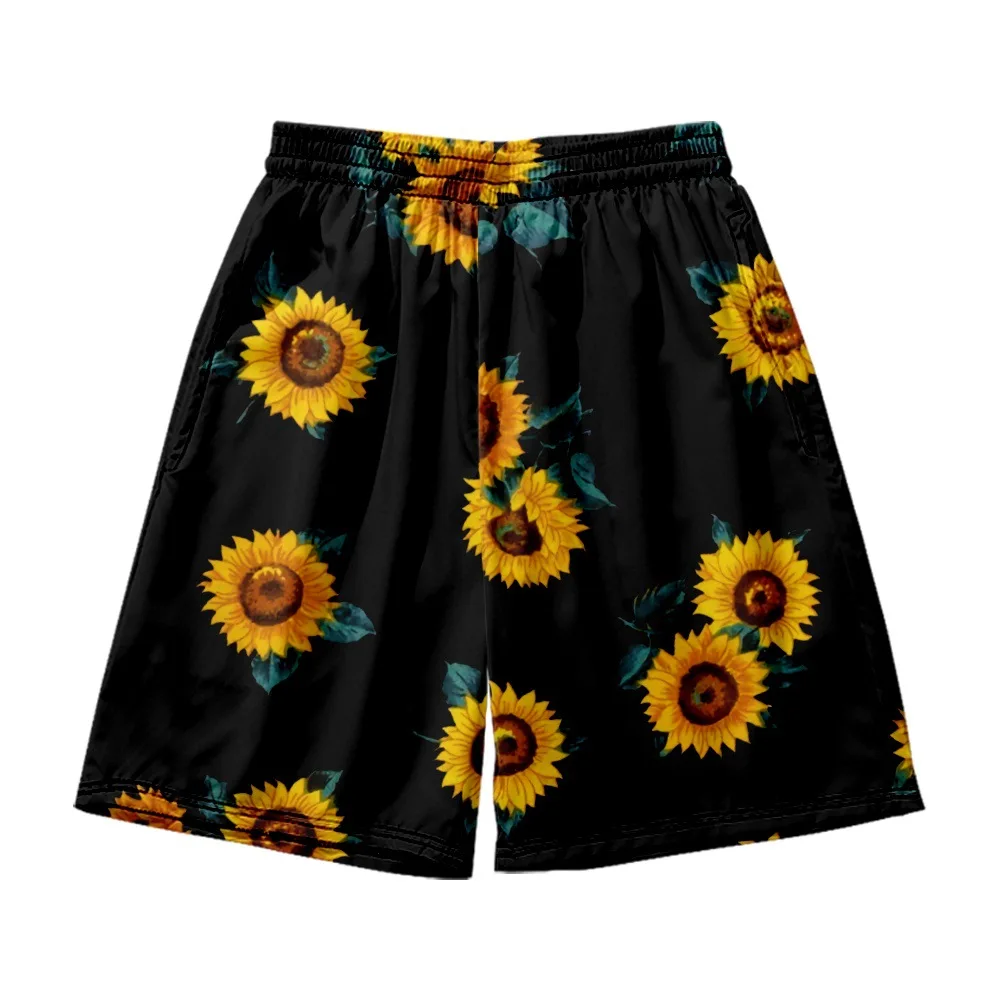 

Men's Quick Dry Black Sunflower Print Short Trousers Men Gym Sports Shorts Running Workout Casual Jogging Fitness Shorts
