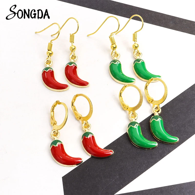 

Chili Pepper Hoop Earrings Gold Color New Cute Enamel for Women Girl Metal Mini Huggies Drop Dangle Earring Funny Summer Jewelry