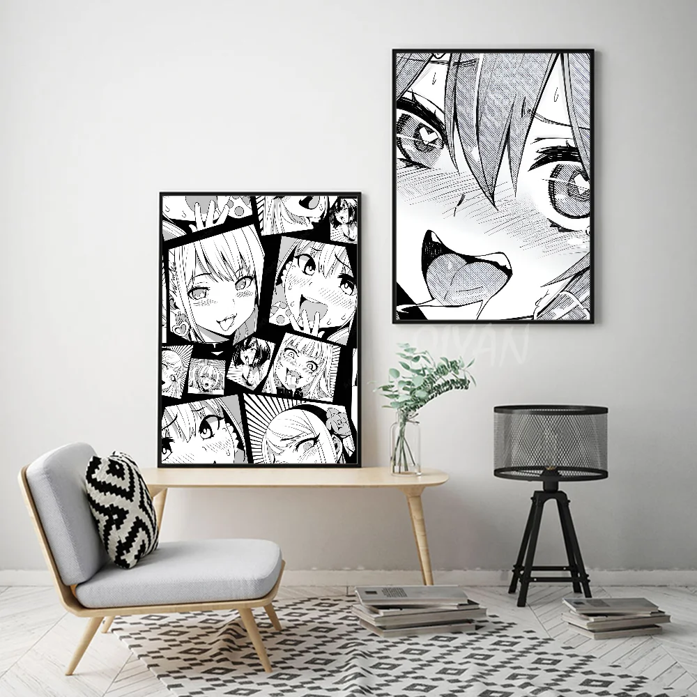 A-Ahegao манга девушка плакат наклейки художественные настенные фрески Декор