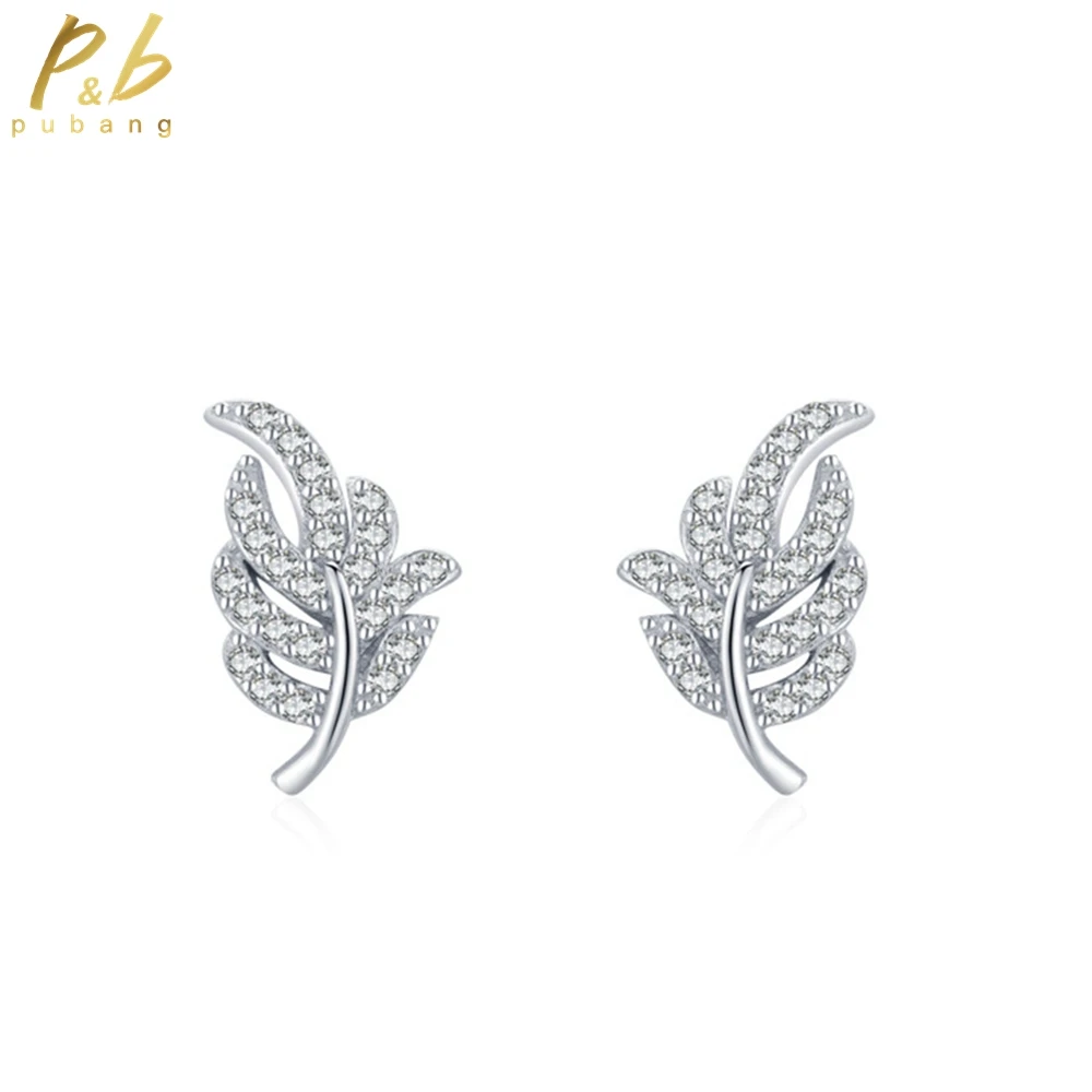 

PuBang Fine Jewelry 925 Sterling Silver High Carbon Diamond Delicate Maple Stud Earrings for Women Engagement Gift Drop Shipping
