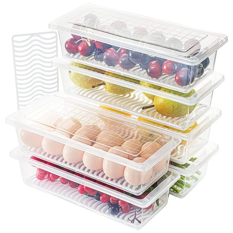

6 упаковок, контейнер для хранения продуктов, 1,5 л, органайзер для хранения фруктов в холодильнике со съемной сливной пластиной и крышкой