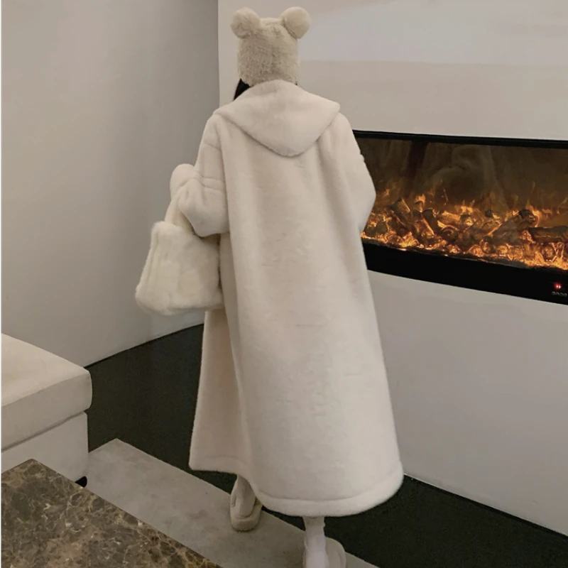 Women' Winter Thicken Long Faux Fur Coat Jacket 2022 Hooded Warm Plush Overcoat Oversized Parkas