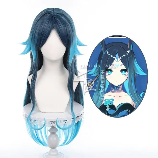 

85cm Genshin Impact Hydro Yaksha Cosplay Wig Xiao's Sister Female Long Wavy Synthetic Wig Heat Resistant Hair Game Role Play