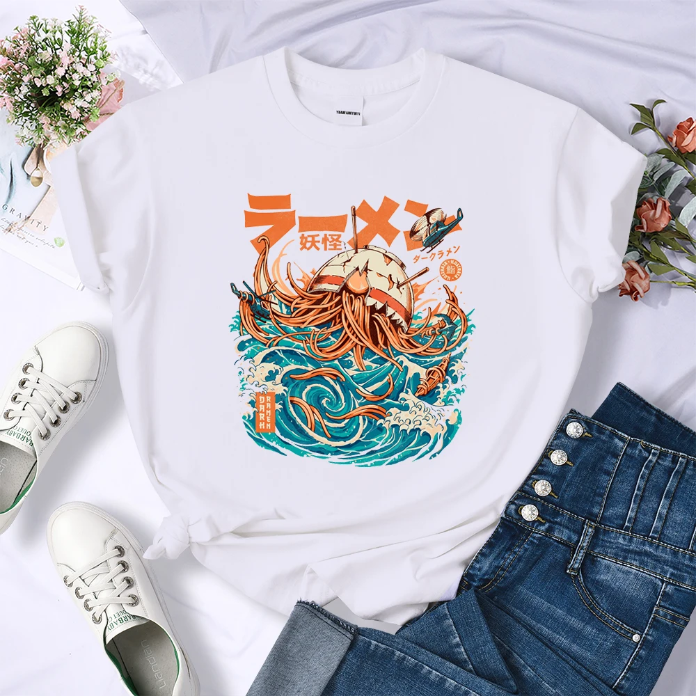 

Футболки Ukiyo E с принтом суши-лапши, женская уличная искусственная Мягкая Повседневная футболка, одежда, крутая футболка в стиле хип-хоп