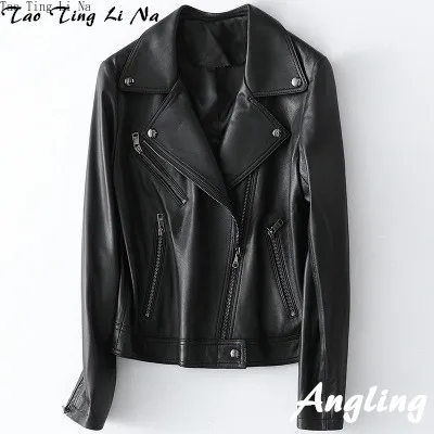 Tao Ting Li Na Women Spring Genuine Real Sheep Leather Jacket H44